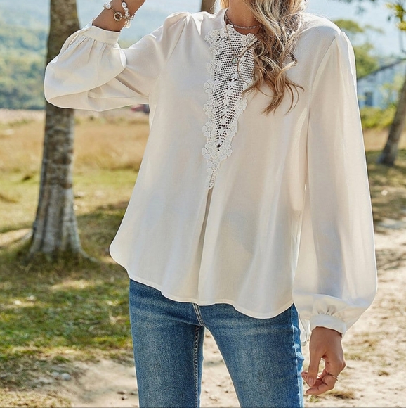 Anna-Kaci Tops - Gorgeous V-Lace Applique Blouse